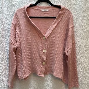Cherish pink cropped oversized jacquard cardigan. Size M. Like new!